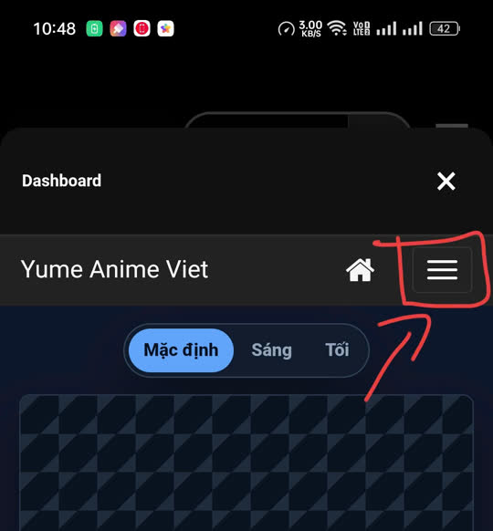 Ảnh minh hoạ nút menu hamburger trong Dashboard của ứng dụng Android yumeani.me